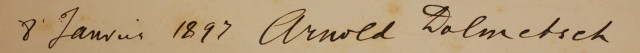 Arnold Dolmetsch's signature in the register of the Luigi Cherubini Conservatory