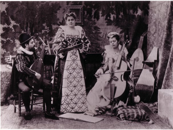 AD (lute), Elodie (standing) and Hélène (bass viol) - c. 1895