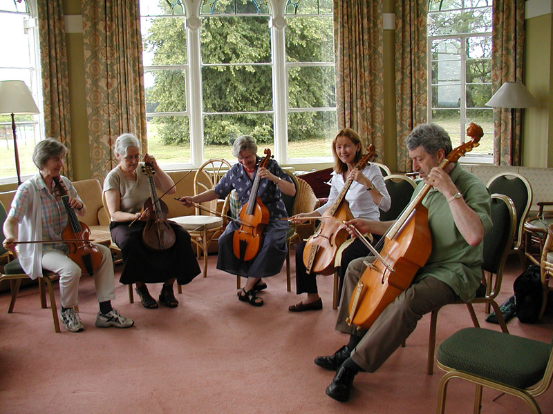 Viol Consort Class - Marguerite Dolmetsch sits in the centre of the five players